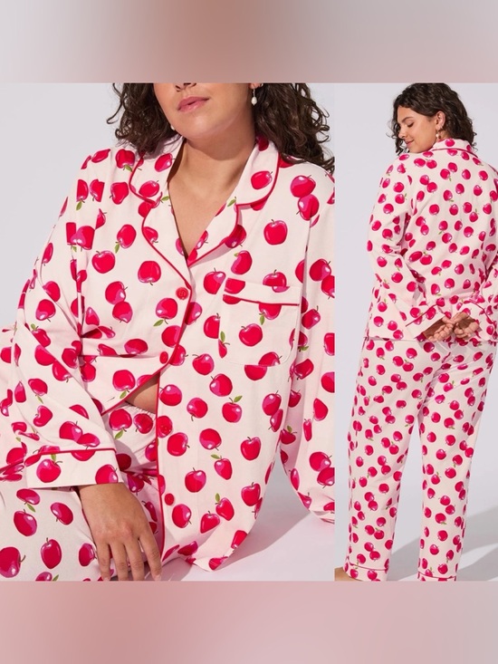 BedHead Pajamas PJ’s An Apple A Day Long Sleeve Classic Stretch Jersey PJ Set - Picture 5 of 16